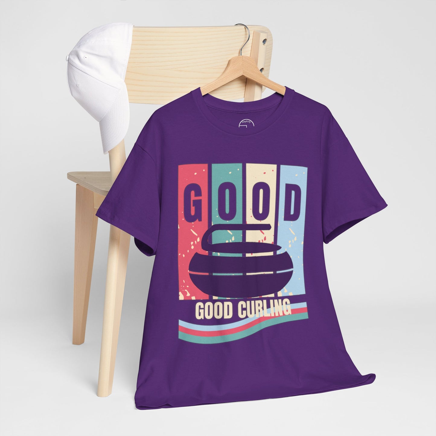 Unisex Heavy Cotton T-Shirt – Retro 4-Color Curling Pattern | Durable & Stylish Graphic Tee
