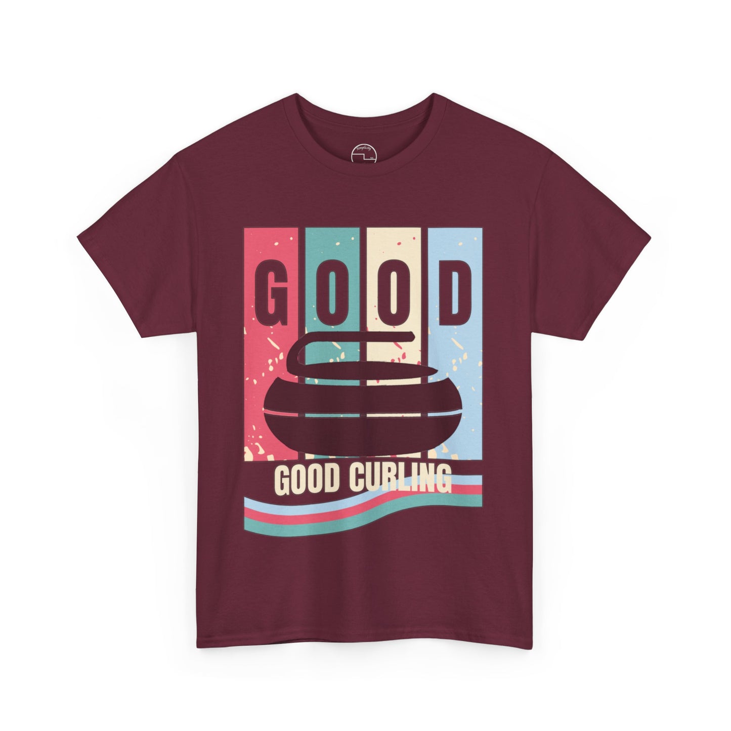 Unisex Heavy Cotton T-Shirt – Retro 4-Color Curling Pattern | Durable & Stylish Graphic Tee