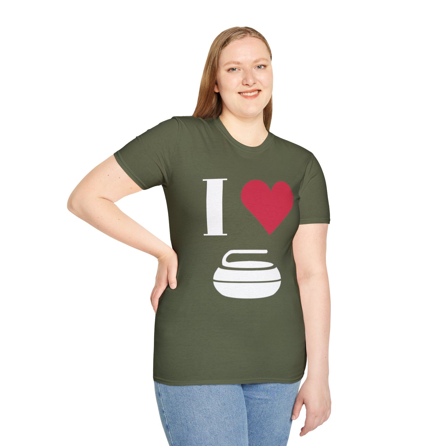 Unisex Softstyle T-Shirt – 100% Cotton | 'I Heart Curling' Front Print & 'Ask Me About Curling' Back Design | Soft, Lightweight & Comfortable