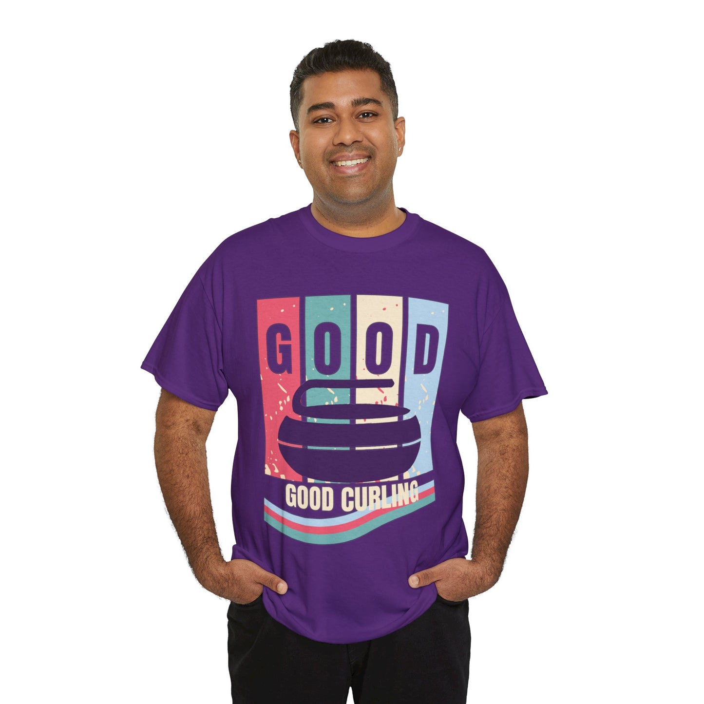 Unisex Heavy Cotton T-Shirt – Retro 4-Color Curling Pattern | Durable & Stylish Graphic Tee