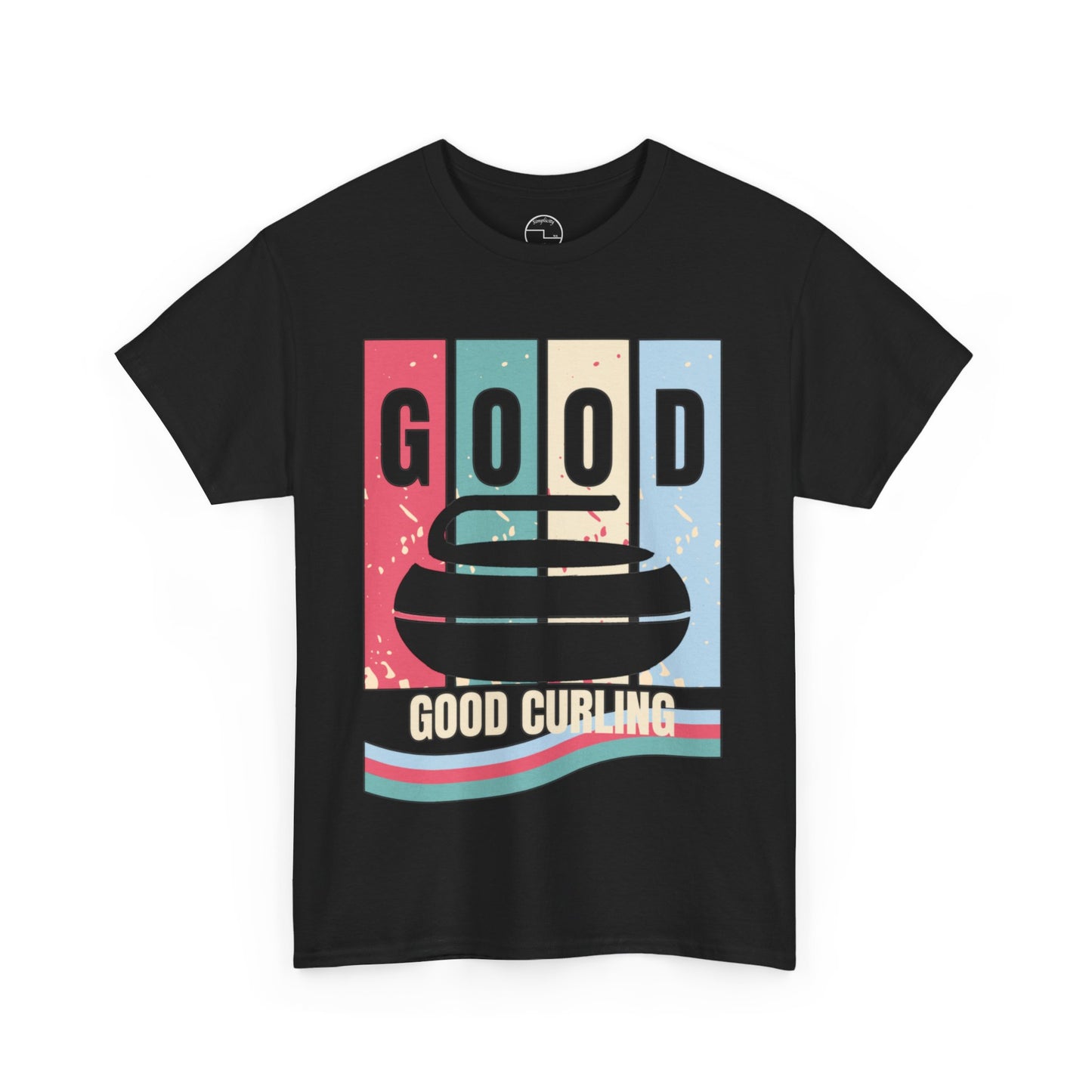 Unisex Heavy Cotton T-Shirt – Retro 4-Color Curling Pattern | Durable & Stylish Graphic Tee