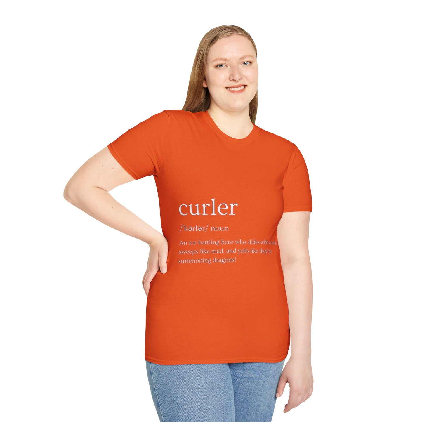 Unisex Softstyle Curling T-Shirt – Ice-Battling Hero Design | 100% Ring-Spun Cotton, Lightweight & Comfortable