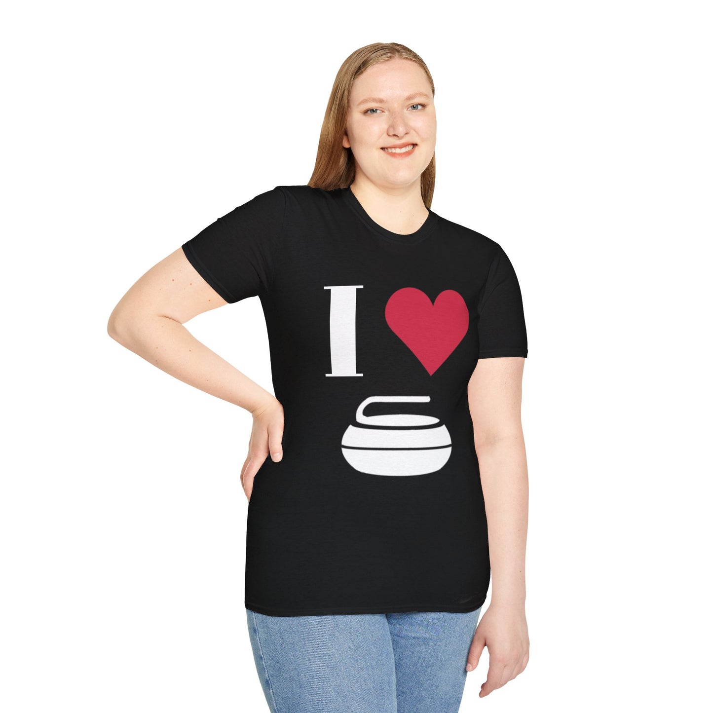 Unisex Softstyle T-Shirt – 100% Cotton | 'I Heart Curling' Front Print & 'Ask Me About Curling' Back Design | Soft, Lightweight & Comfortable