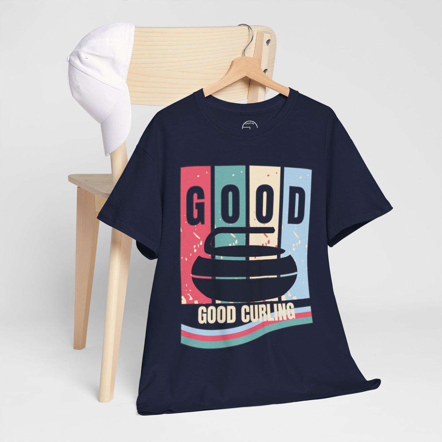 Unisex Heavy Cotton T-Shirt – Retro 4-Color Curling Pattern | Durable & Stylish Graphic Tee