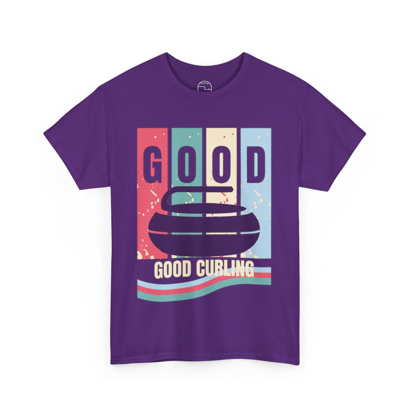 Unisex Heavy Cotton T-Shirt – Retro 4-Color Curling Pattern | Durable & Stylish Graphic Tee