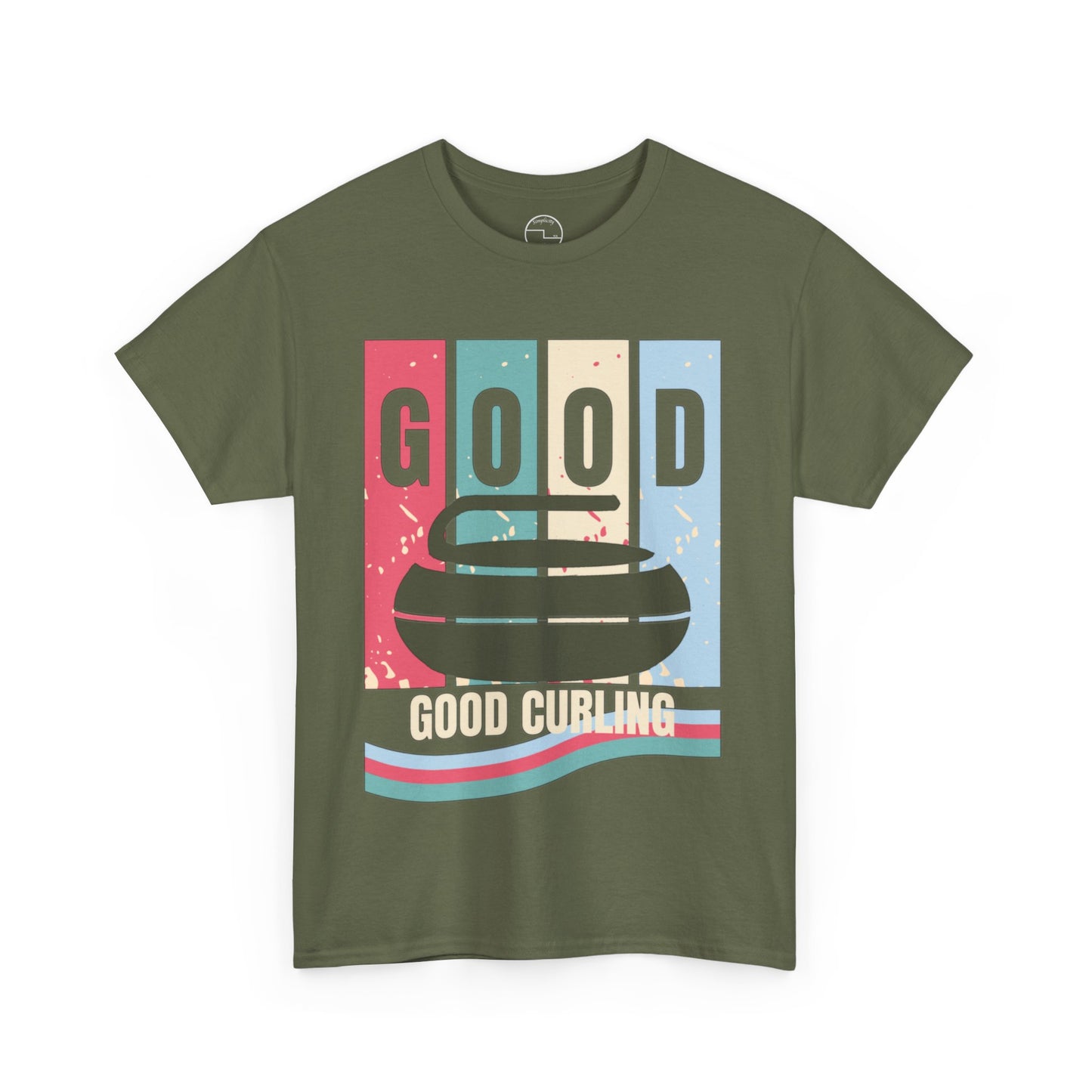 Unisex Heavy Cotton T-Shirt – Retro 4-Color Curling Pattern | Durable & Stylish Graphic Tee