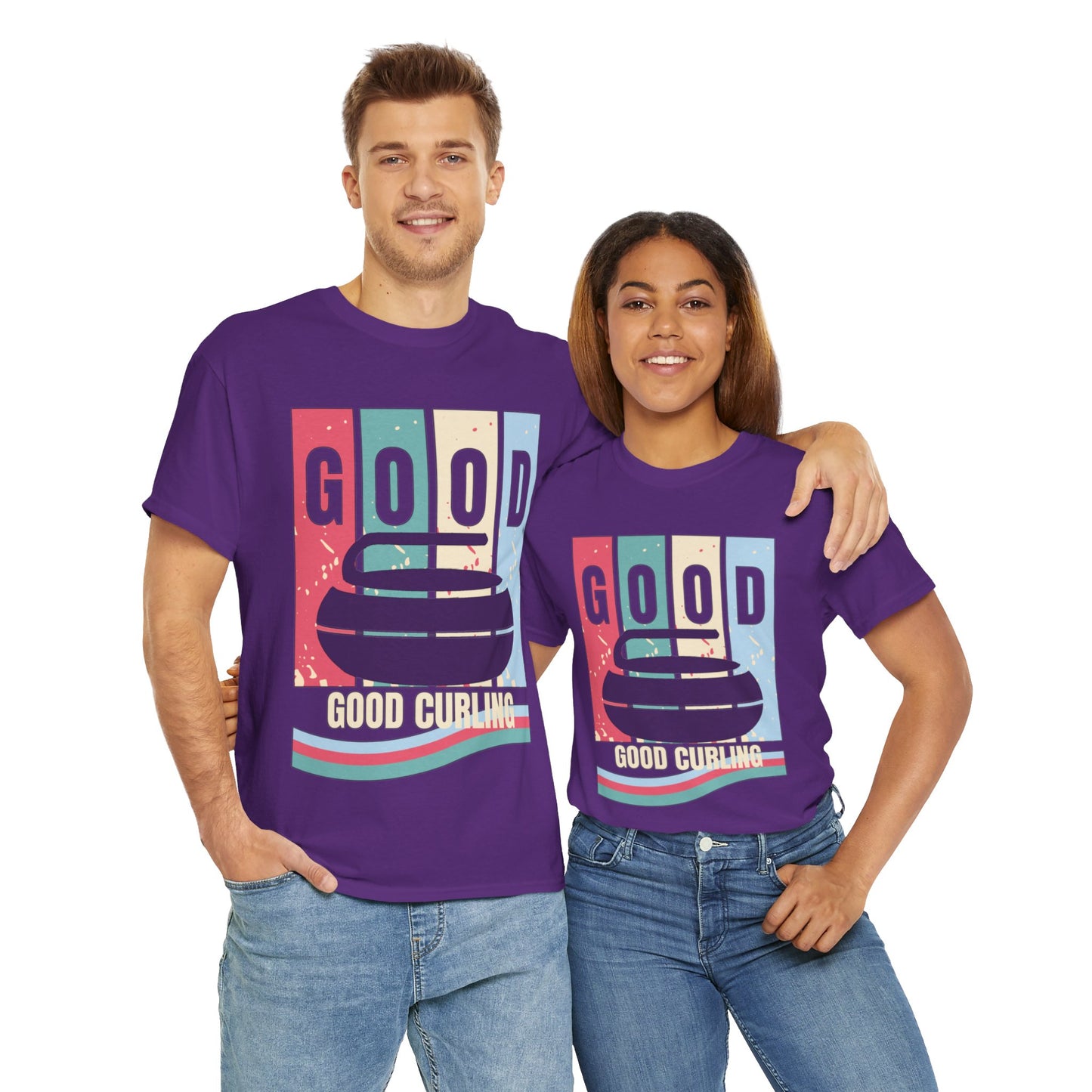 Unisex Heavy Cotton T-Shirt – Retro 4-Color Curling Pattern | Durable & Stylish Graphic Tee