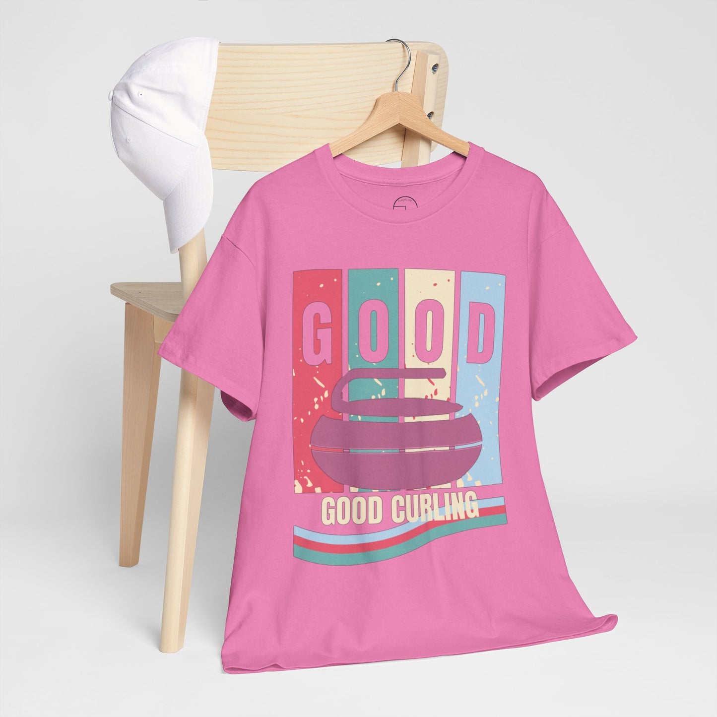 Unisex Heavy Cotton T-Shirt – Retro 4-Color Curling Pattern | Durable & Stylish Graphic Tee