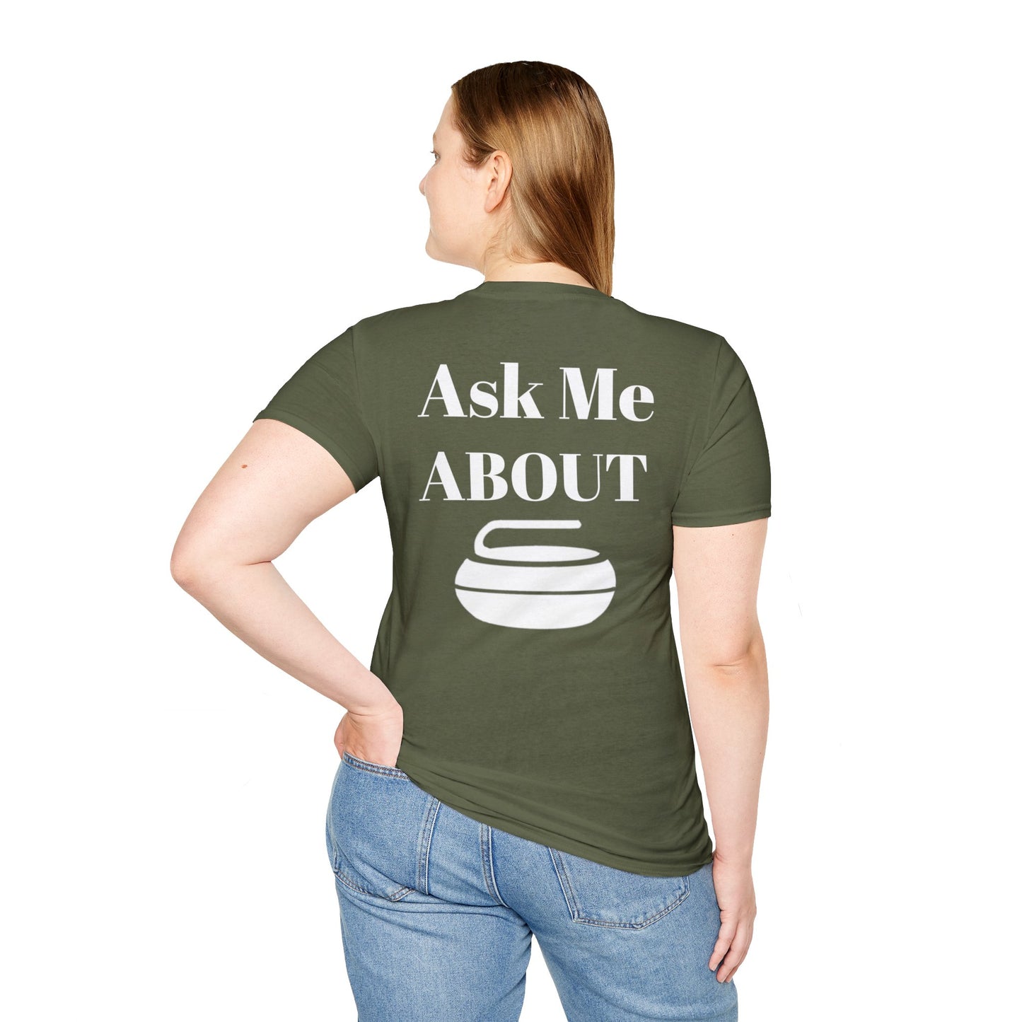 Unisex Softstyle T-Shirt – 100% Cotton | 'I Heart Curling' Front Print & 'Ask Me About Curling' Back Design | Soft, Lightweight & Comfortable
