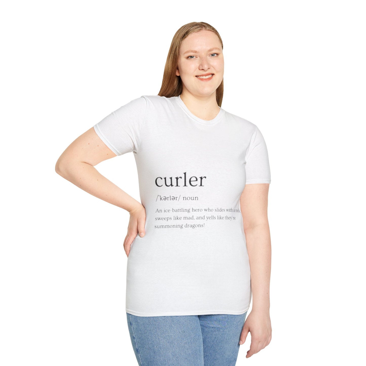 Unisex Softstyle Curling T-Shirt – Ice-Battling Hero Design | 100% Ring-Spun Cotton, Lightweight & Comfortable