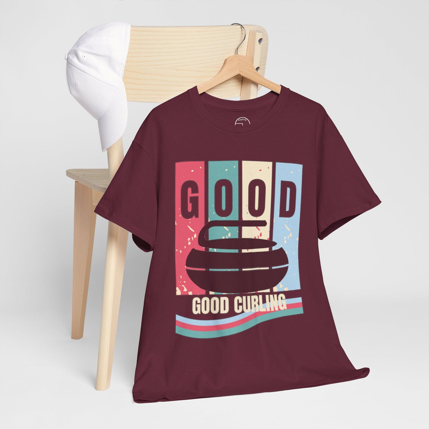 Unisex Heavy Cotton T-Shirt – Retro 4-Color Curling Pattern | Durable & Stylish Graphic Tee