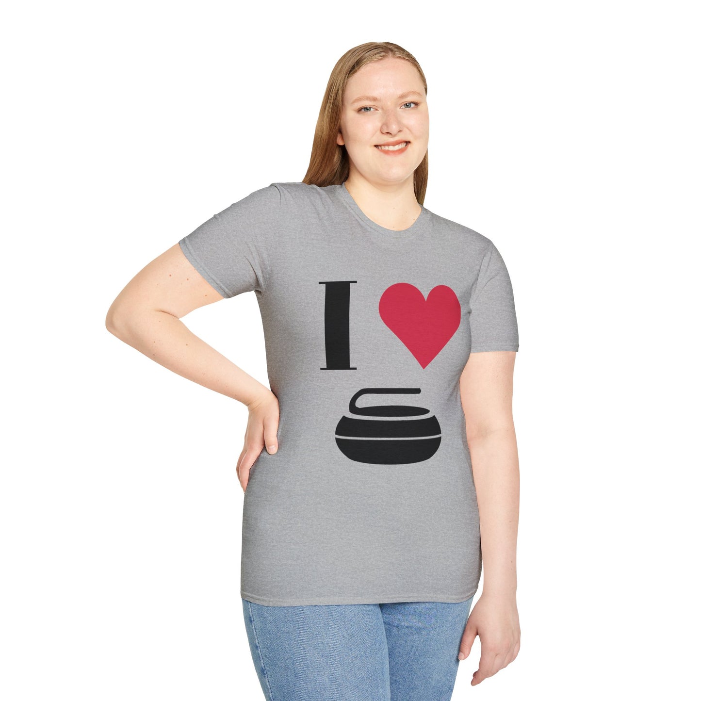 Unisex Softstyle T-Shirt – 100% Cotton | 'I Heart Curling' Front Print & 'Ask Me About Curling' Back Design | Soft, Lightweight & Comfortable