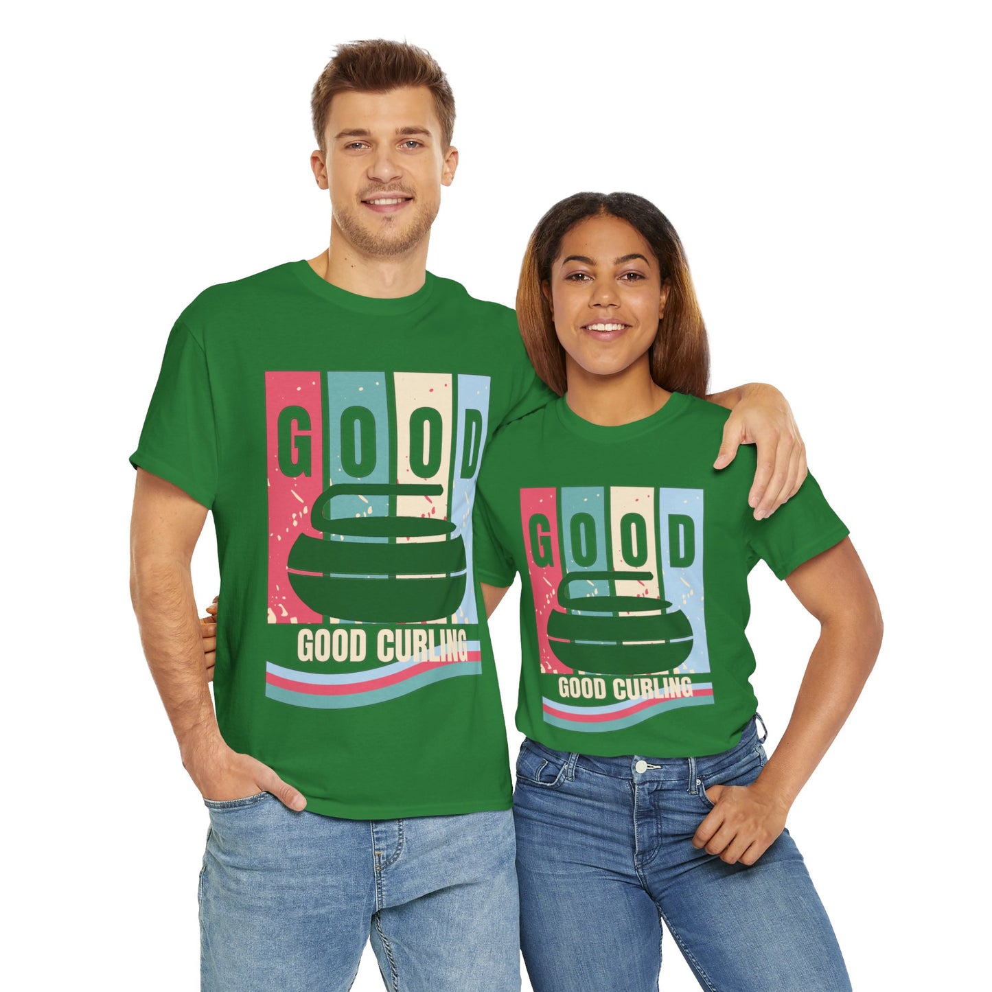 Unisex Heavy Cotton T-Shirt – Retro 4-Color Curling Pattern | Durable & Stylish Graphic Tee