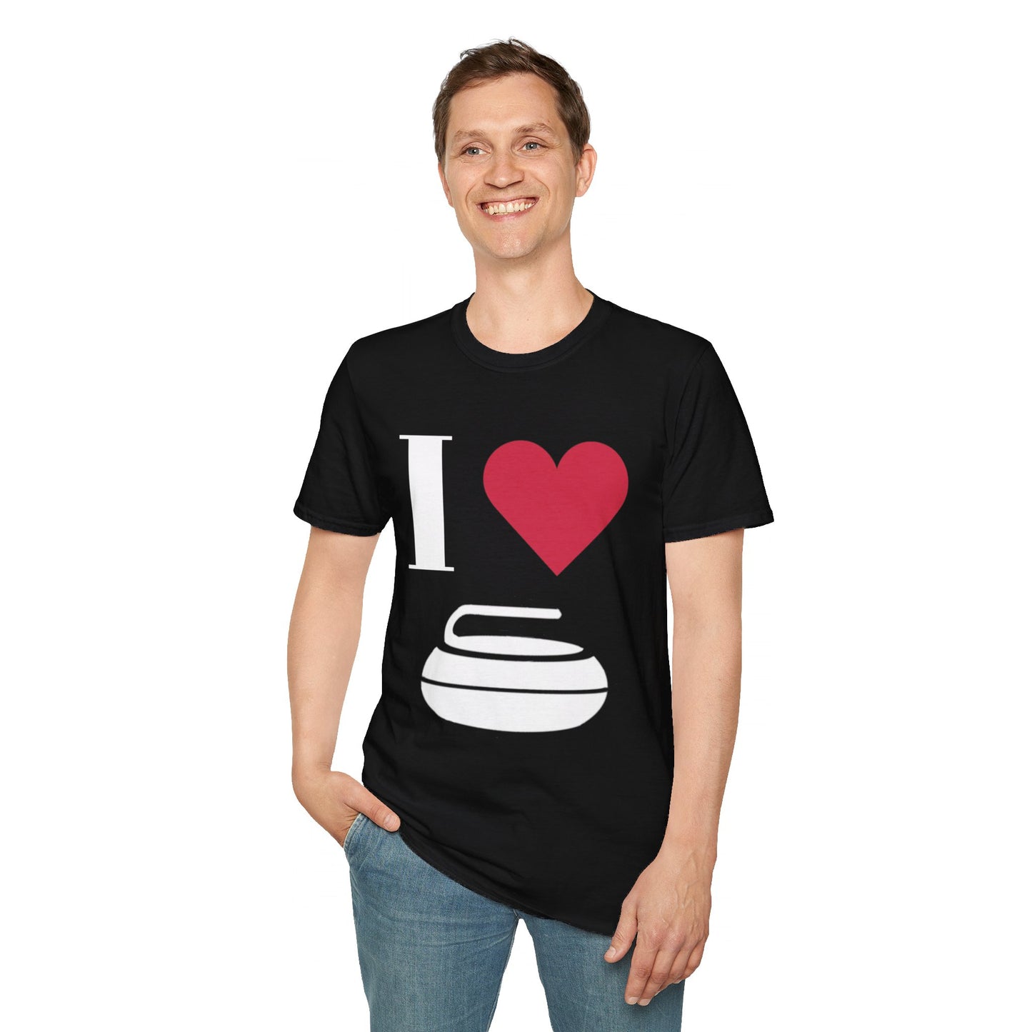 Unisex Softstyle T-Shirt – 100% Cotton | 'I Heart Curling' Front Print & 'Ask Me About Curling' Back Design | Soft, Lightweight & Comfortable