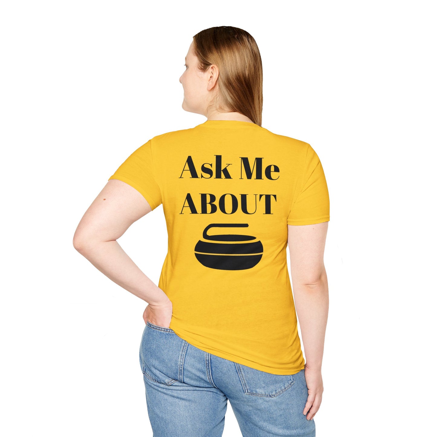 Unisex Softstyle T-Shirt – 100% Cotton | 'I Heart Curling' Front Print & 'Ask Me About Curling' Back Design | Soft, Lightweight & Comfortable