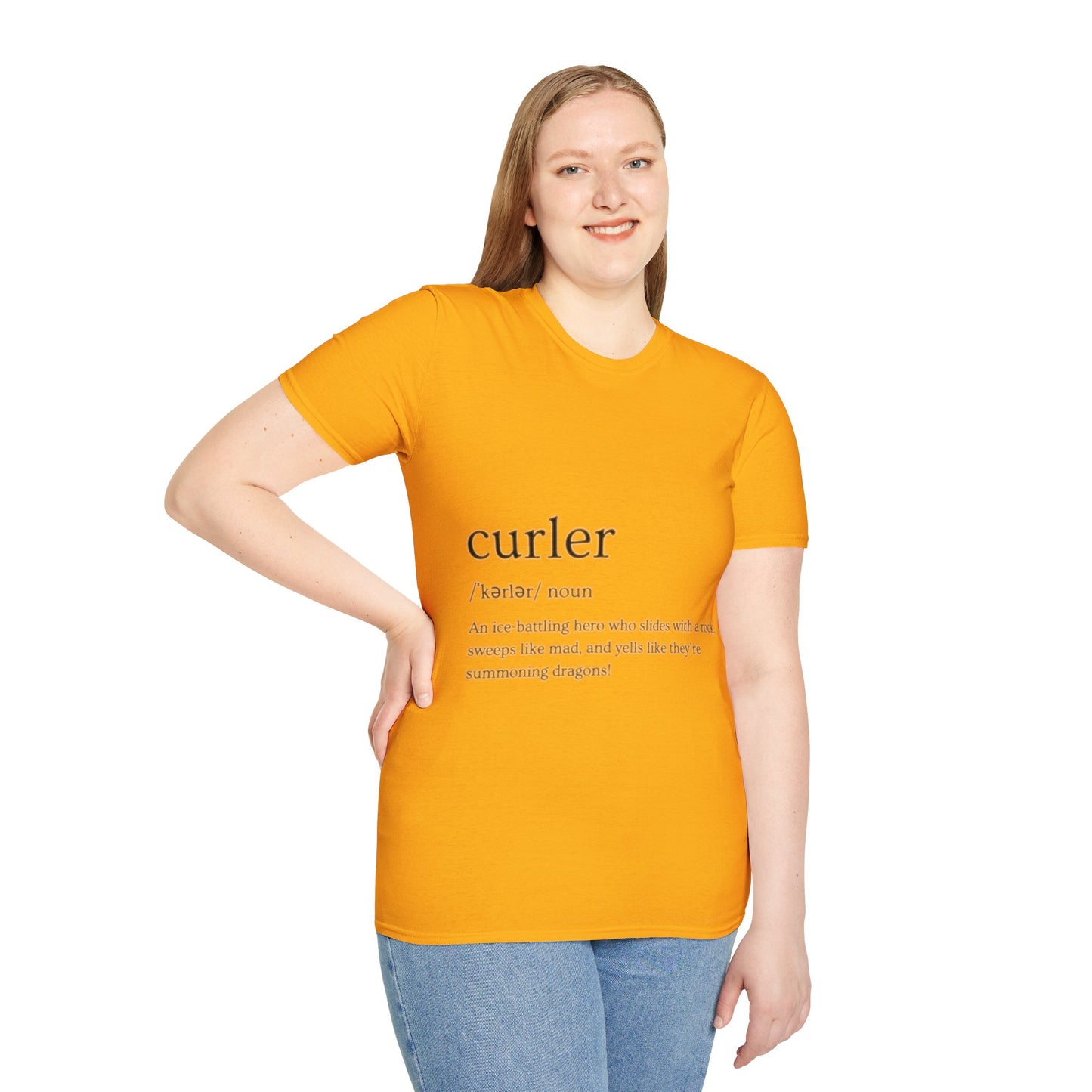 Unisex Softstyle Curling T-Shirt – Ice-Battling Hero Design | 100% Ring-Spun Cotton, Lightweight & Comfortable