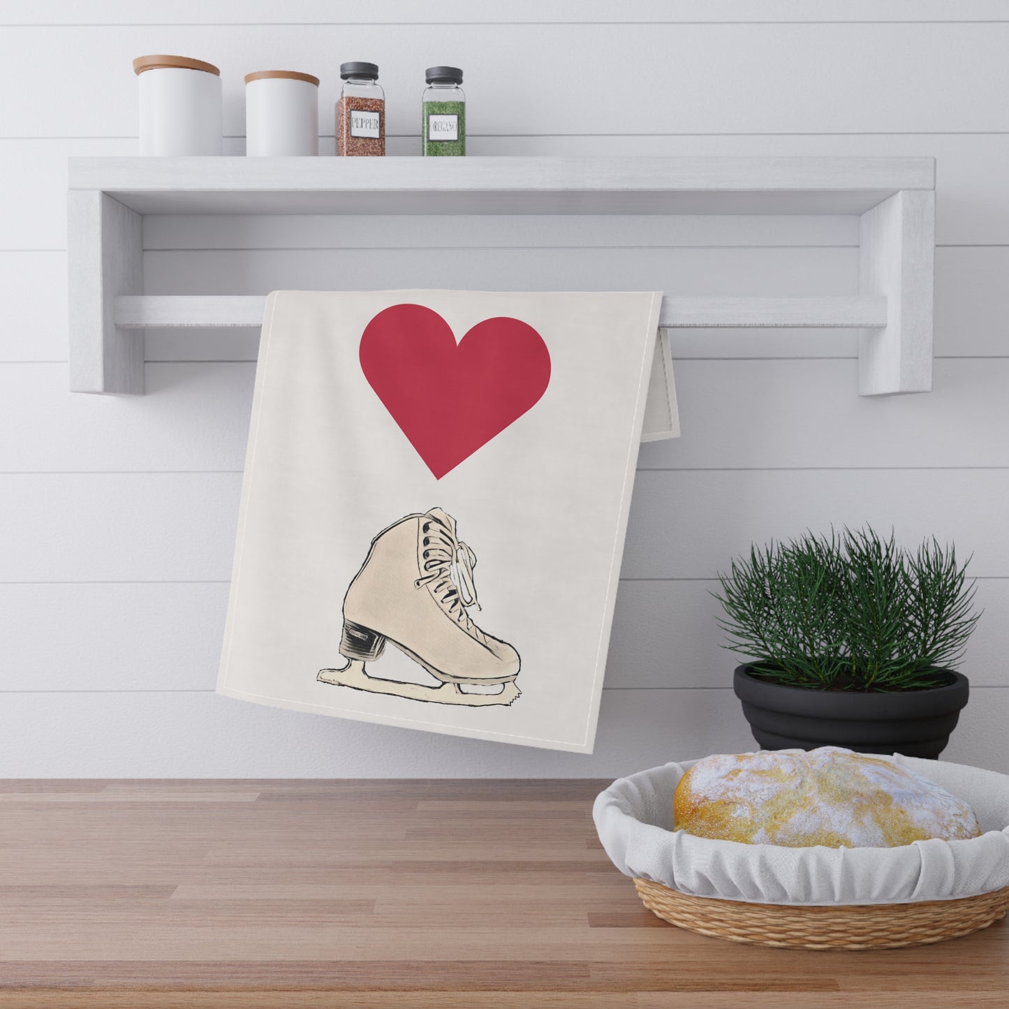 I Love Figure Skating Cotton Kitchen Towel | Eco-friendly