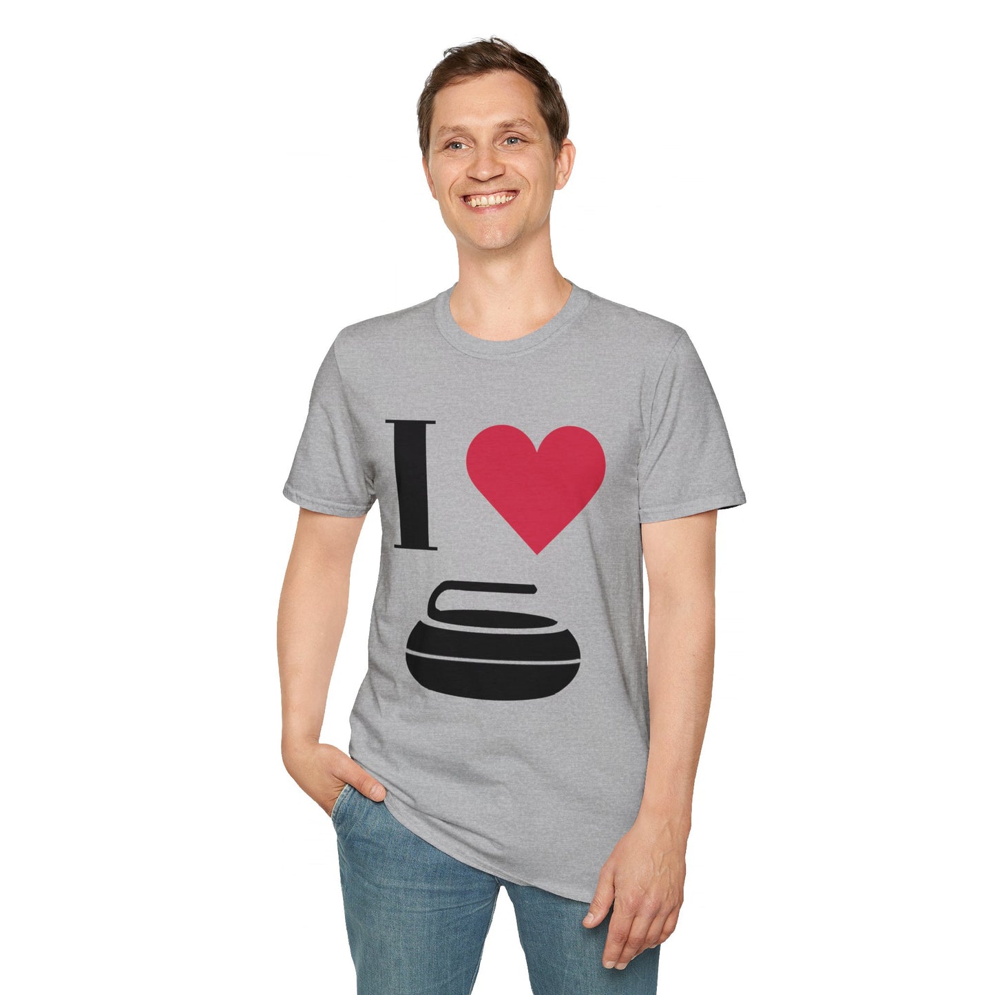 Unisex Softstyle T-Shirt – 100% Cotton | 'I Heart Curling' Front Print & 'Ask Me About Curling' Back Design | Soft, Lightweight & Comfortable