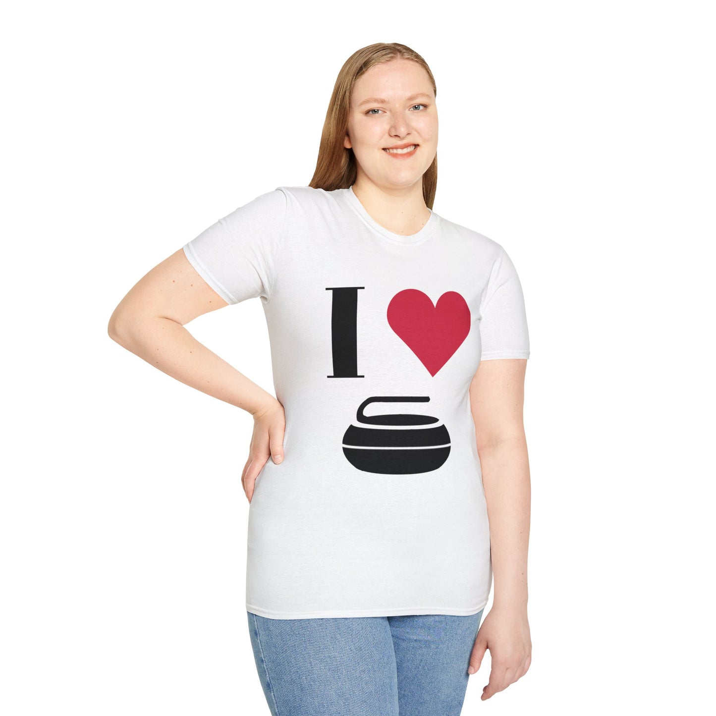 Unisex Softstyle T-Shirt – 100% Cotton | 'I Heart Curling' Front Print & 'Ask Me About Curling' Back Design | Soft, Lightweight & Comfortable