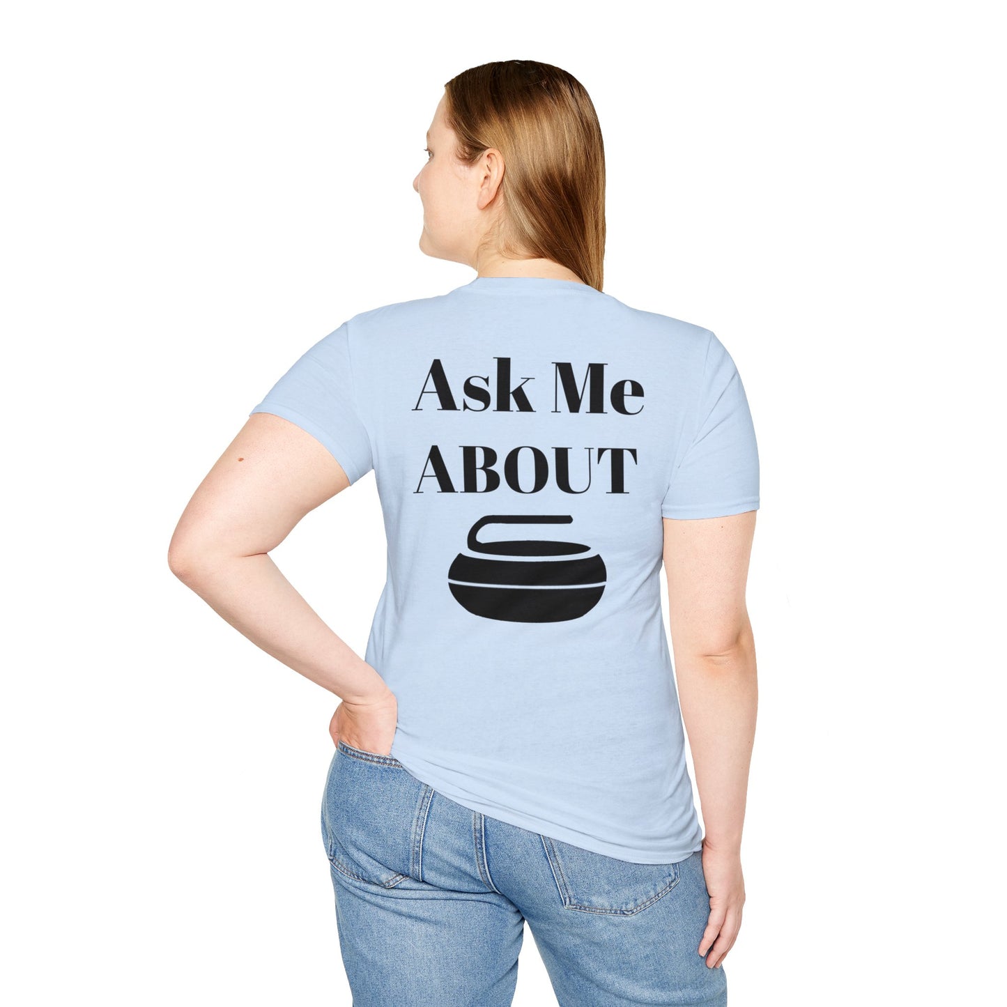 Unisex Softstyle T-Shirt – 100% Cotton | 'I Heart Curling' Front Print & 'Ask Me About Curling' Back Design | Soft, Lightweight & Comfortable