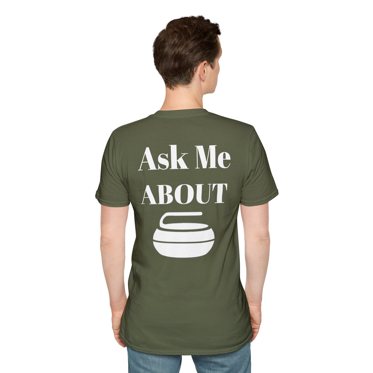 Unisex Softstyle T-Shirt – 100% Cotton | 'I Heart Curling' Front Print & 'Ask Me About Curling' Back Design | Soft, Lightweight & Comfortable