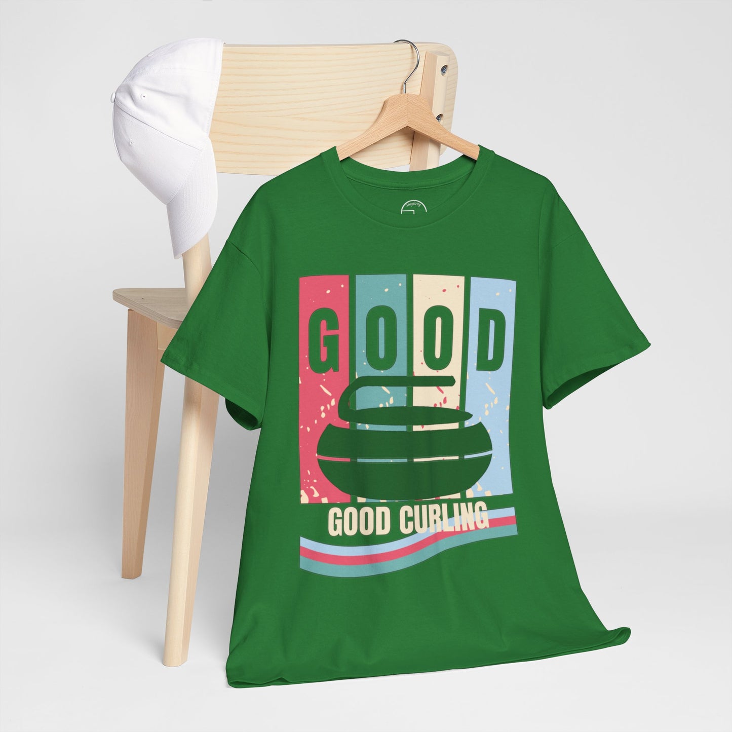 Unisex Heavy Cotton T-Shirt – Retro 4-Color Curling Pattern | Durable & Stylish Graphic Tee