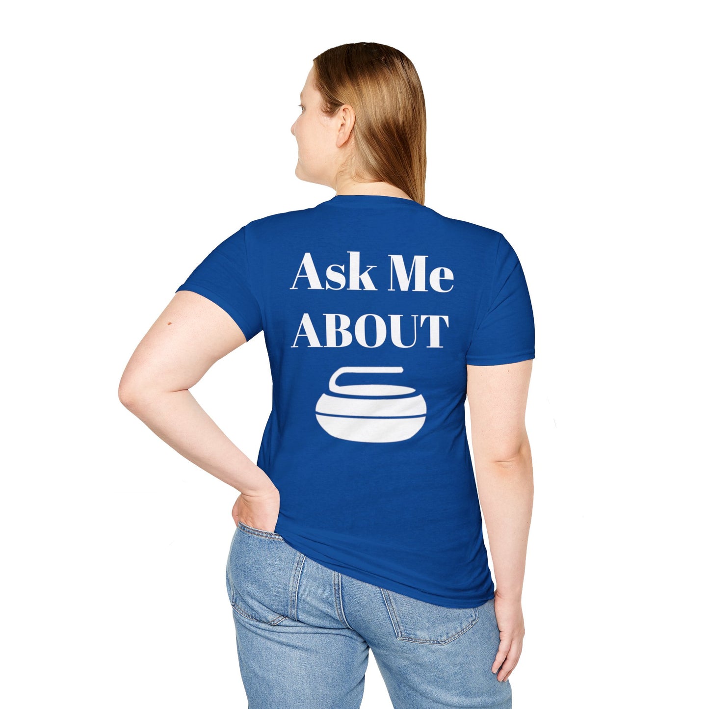 Unisex Softstyle T-Shirt – 100% Cotton | 'I Heart Curling' Front Print & 'Ask Me About Curling' Back Design | Soft, Lightweight & Comfortable