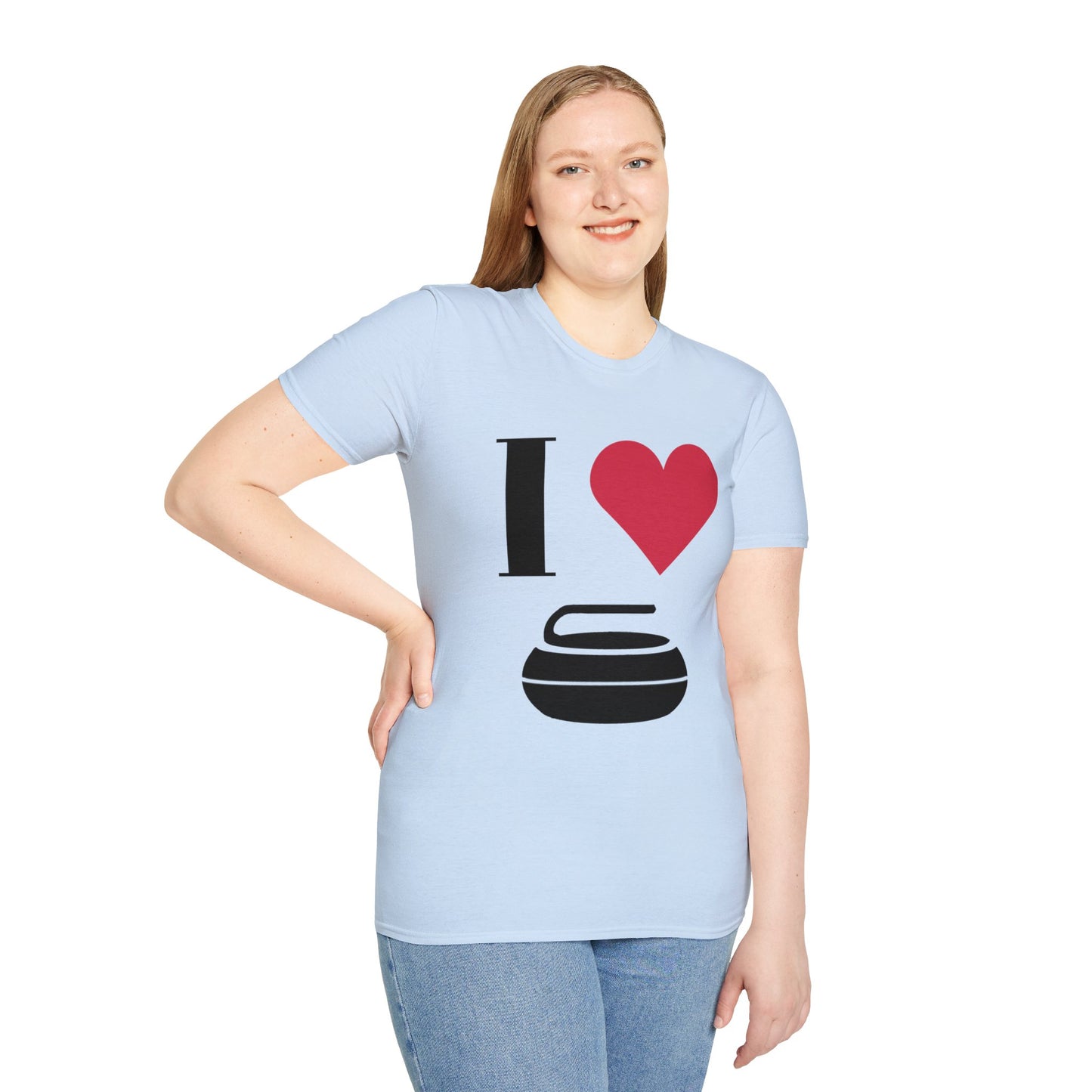 Unisex Softstyle T-Shirt – 100% Cotton | 'I Heart Curling' Front Print & 'Ask Me About Curling' Back Design | Soft, Lightweight & Comfortable