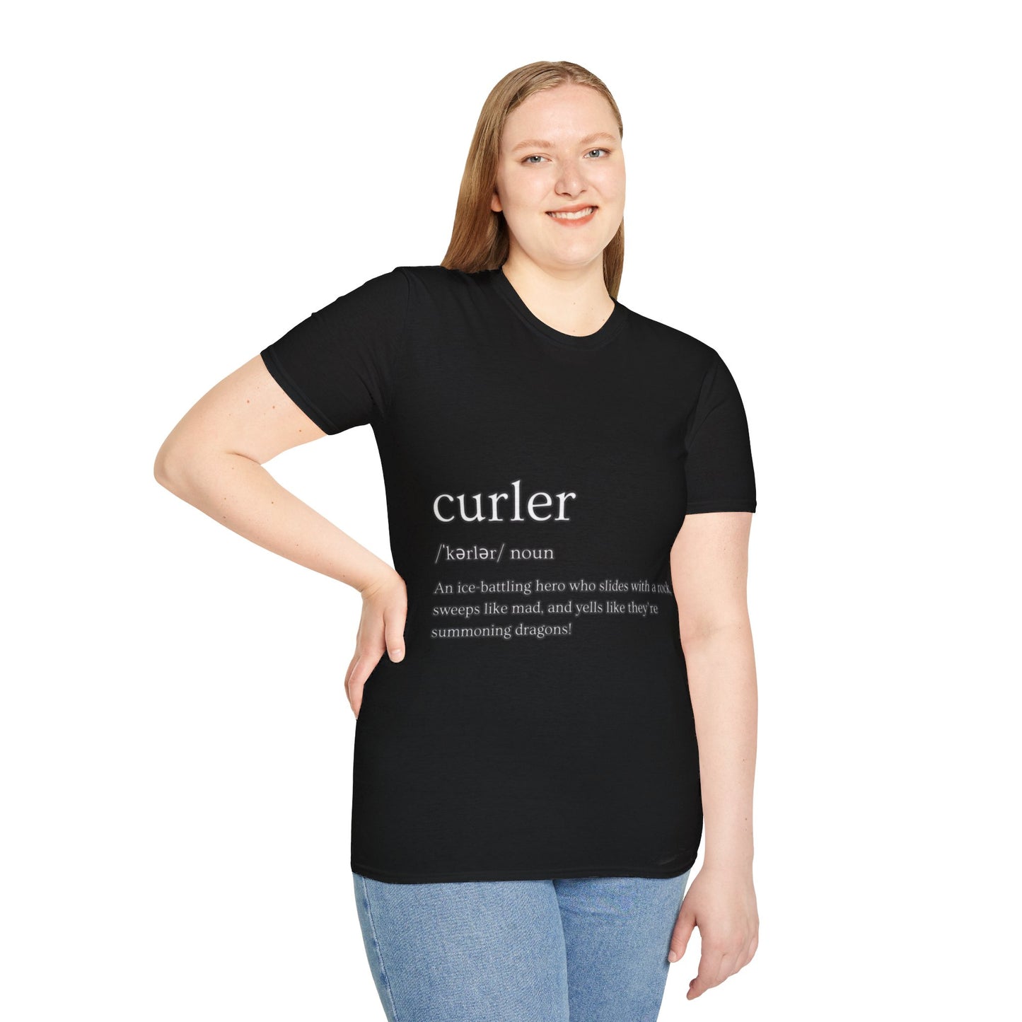 Unisex Softstyle Curling T-Shirt – Ice-Battling Hero Design | 100% Ring-Spun Cotton, Lightweight & Comfortable