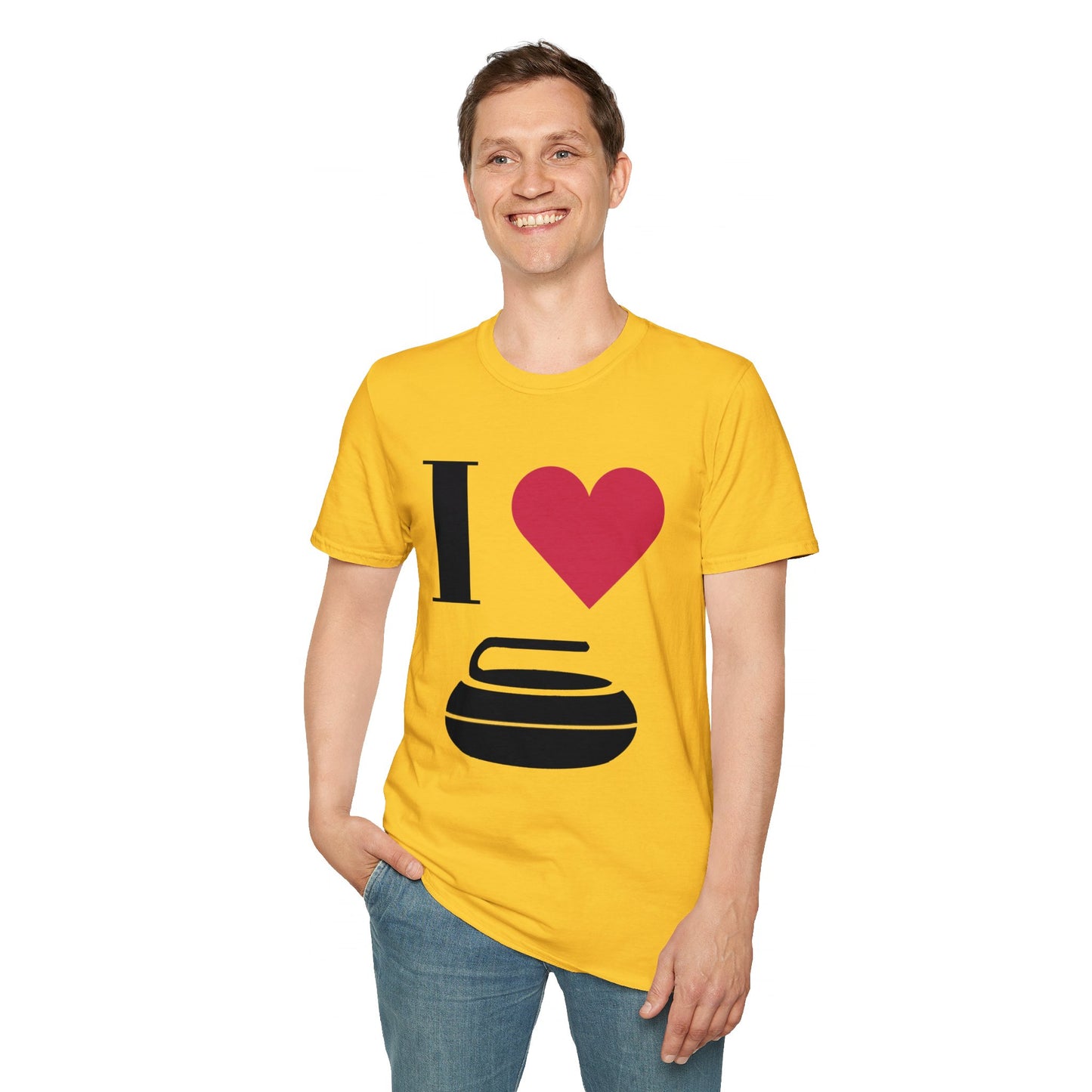 Unisex Softstyle T-Shirt – 100% Cotton | 'I Heart Curling' Front Print & 'Ask Me About Curling' Back Design | Soft, Lightweight & Comfortable