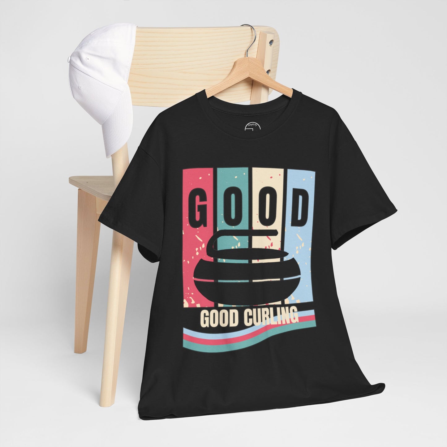 Unisex Heavy Cotton T-Shirt – Retro 4-Color Curling Pattern | Durable & Stylish Graphic Tee