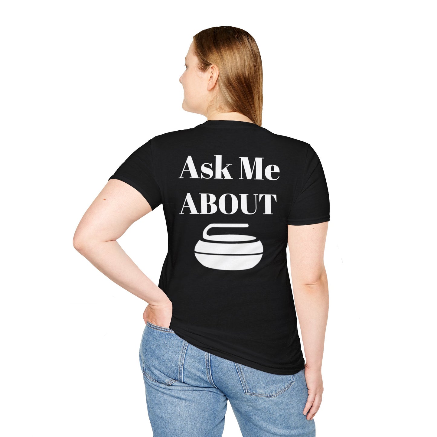 Unisex Softstyle T-Shirt – 100% Cotton | 'I Heart Curling' Front Print & 'Ask Me About Curling' Back Design | Soft, Lightweight & Comfortable