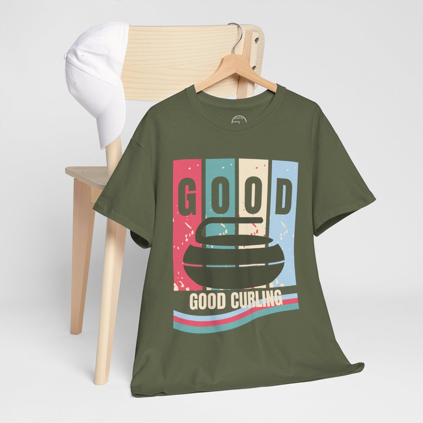 Unisex Heavy Cotton T-Shirt – Retro 4-Color Curling Pattern | Durable & Stylish Graphic Tee