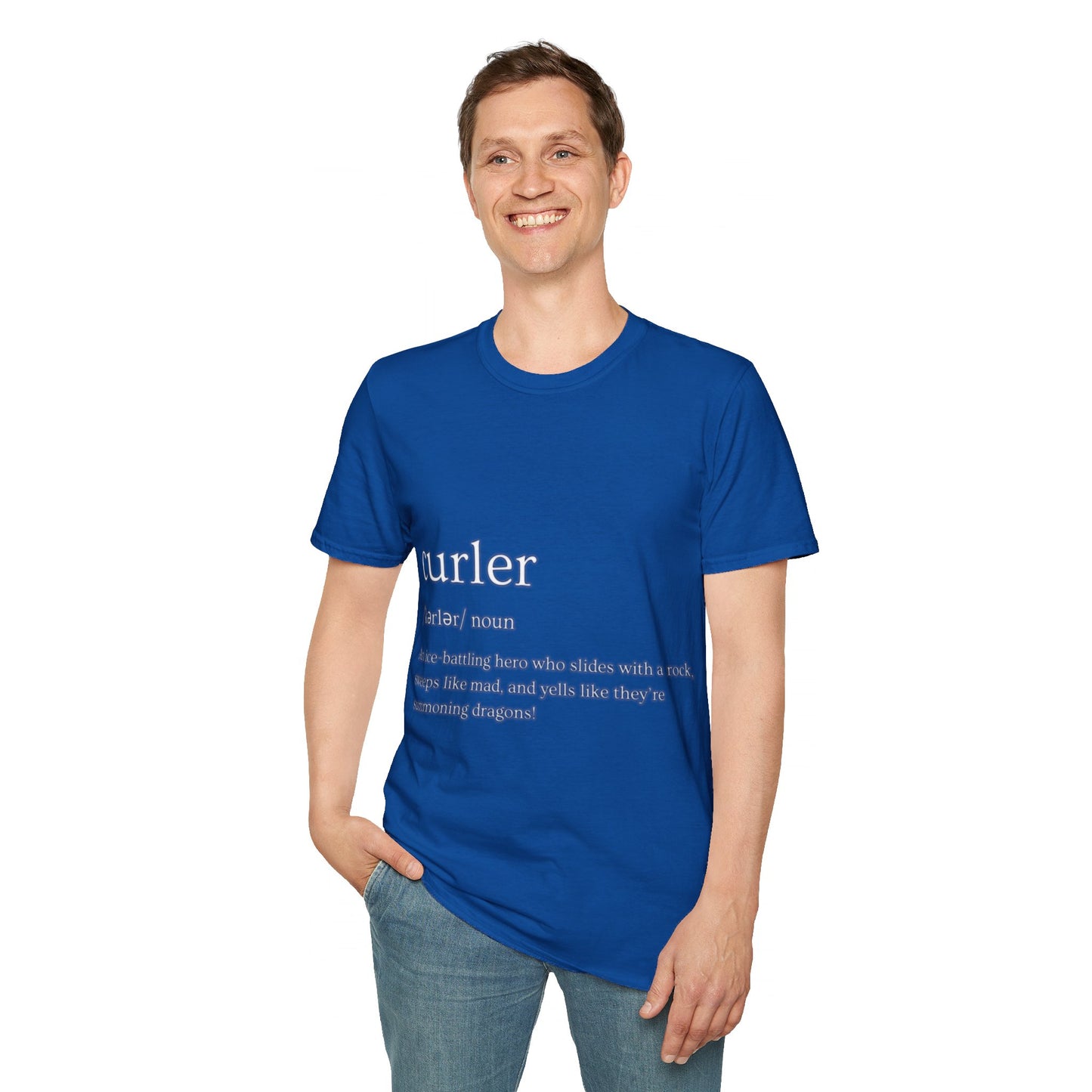 Unisex Softstyle Curling T-Shirt – Ice-Battling Hero Design | 100% Ring-Spun Cotton, Lightweight & Comfortable