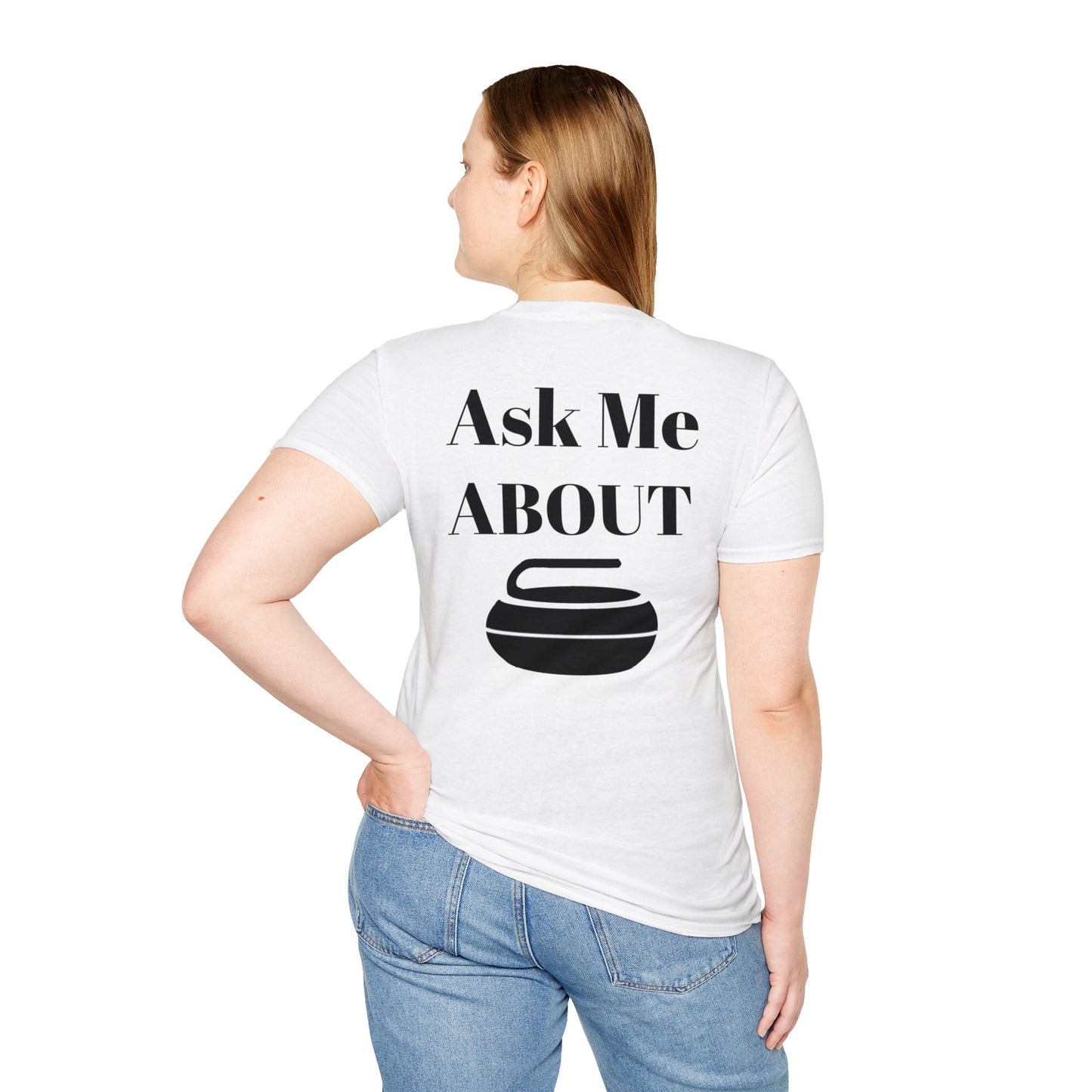 Unisex Softstyle T-Shirt – 100% Cotton | 'I Heart Curling' Front Print & 'Ask Me About Curling' Back Design | Soft, Lightweight & Comfortable