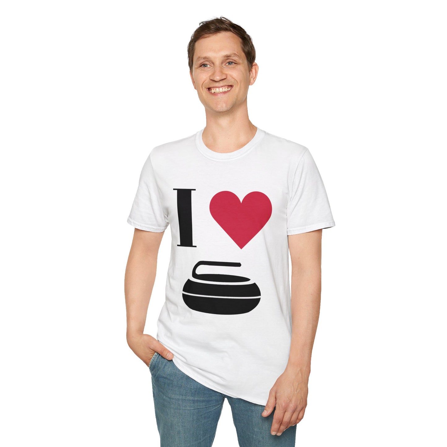 Unisex Softstyle T-Shirt – 100% Cotton | 'I Heart Curling' Front Print & 'Ask Me About Curling' Back Design | Soft, Lightweight & Comfortable
