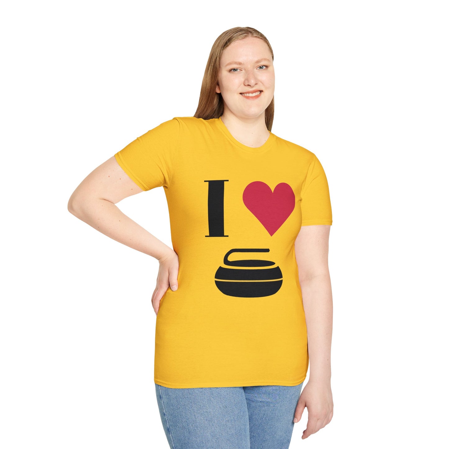Unisex Softstyle T-Shirt – 100% Cotton | 'I Heart Curling' Front Print & 'Ask Me About Curling' Back Design | Soft, Lightweight & Comfortable