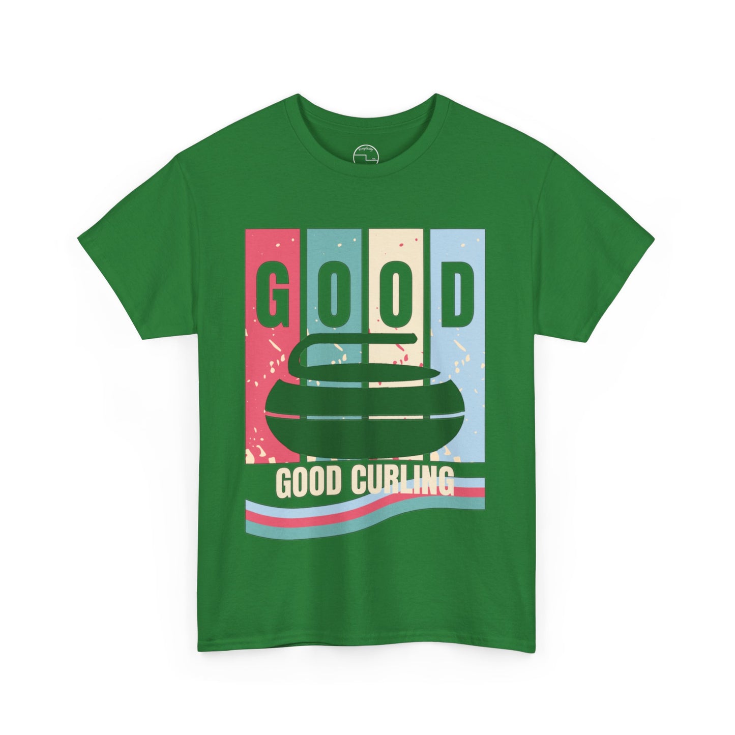 Unisex Heavy Cotton T-Shirt – Retro 4-Color Curling Pattern | Durable & Stylish Graphic Tee