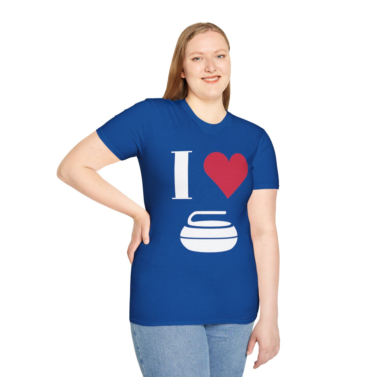Unisex Softstyle T-Shirt – 100% Cotton | 'I Heart Curling' Front Print & 'Ask Me About Curling' Back Design | Soft, Lightweight & Comfortable