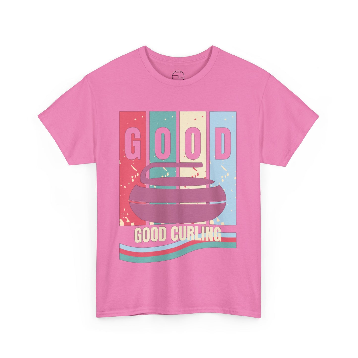 Unisex Heavy Cotton T-Shirt – Retro 4-Color Curling Pattern | Durable & Stylish Graphic Tee