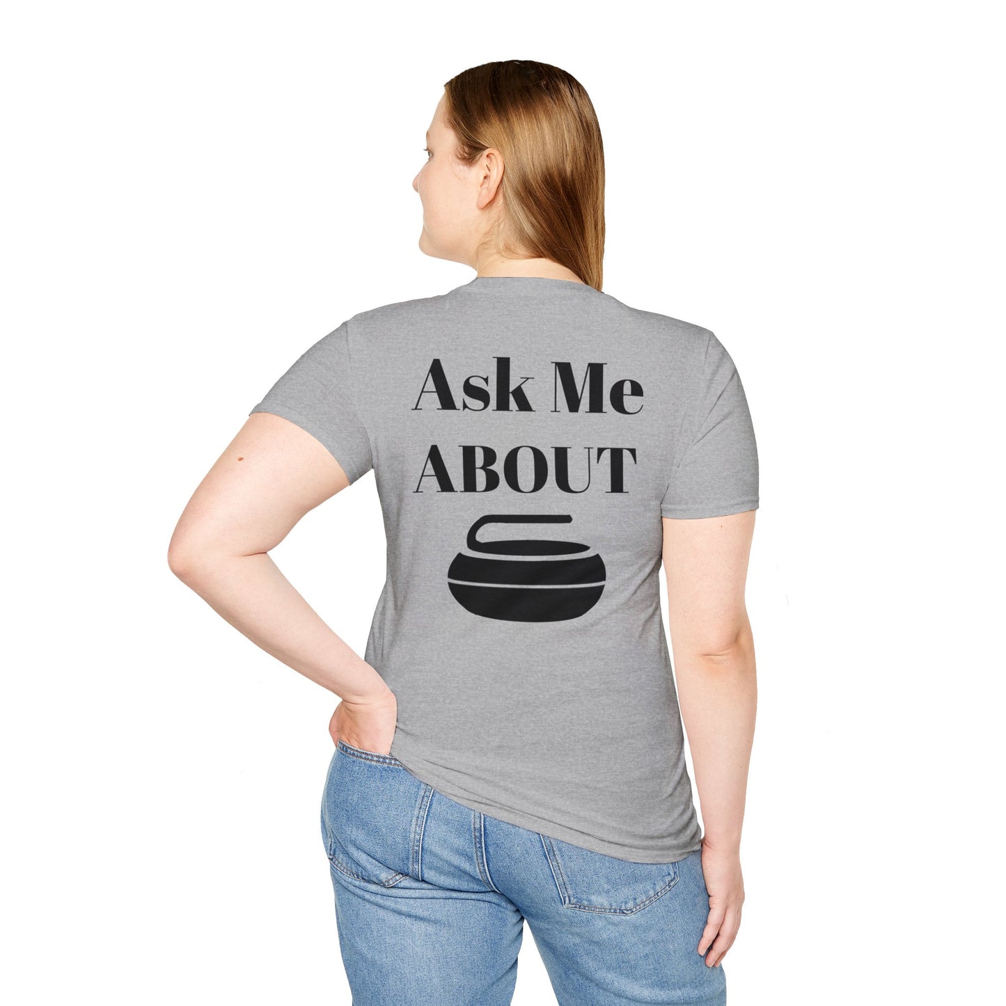 Unisex Softstyle T-Shirt – 100% Cotton | 'I Heart Curling' Front Print & 'Ask Me About Curling' Back Design | Soft, Lightweight & Comfortable