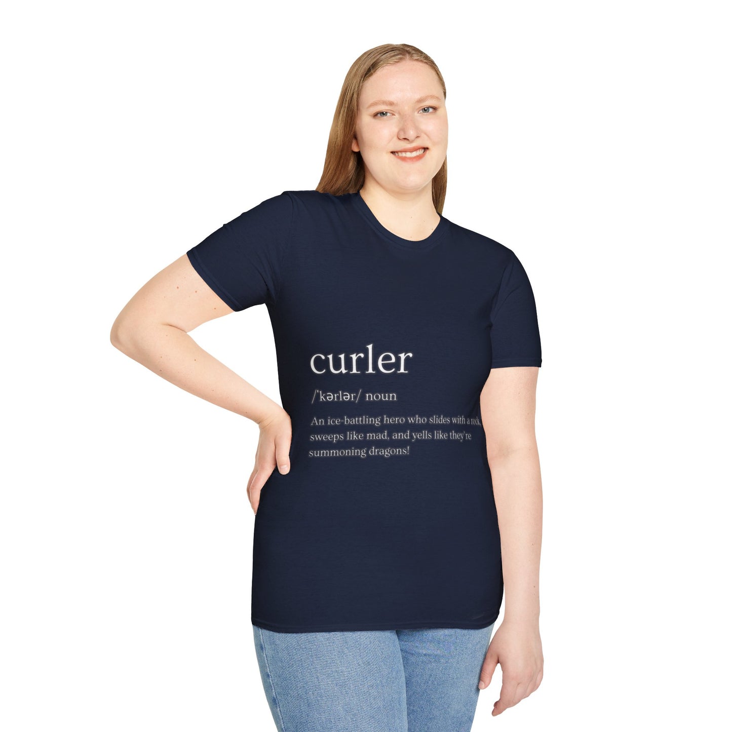 Unisex Softstyle Curling T-Shirt – Ice-Battling Hero Design | 100% Ring-Spun Cotton, Lightweight & Comfortable