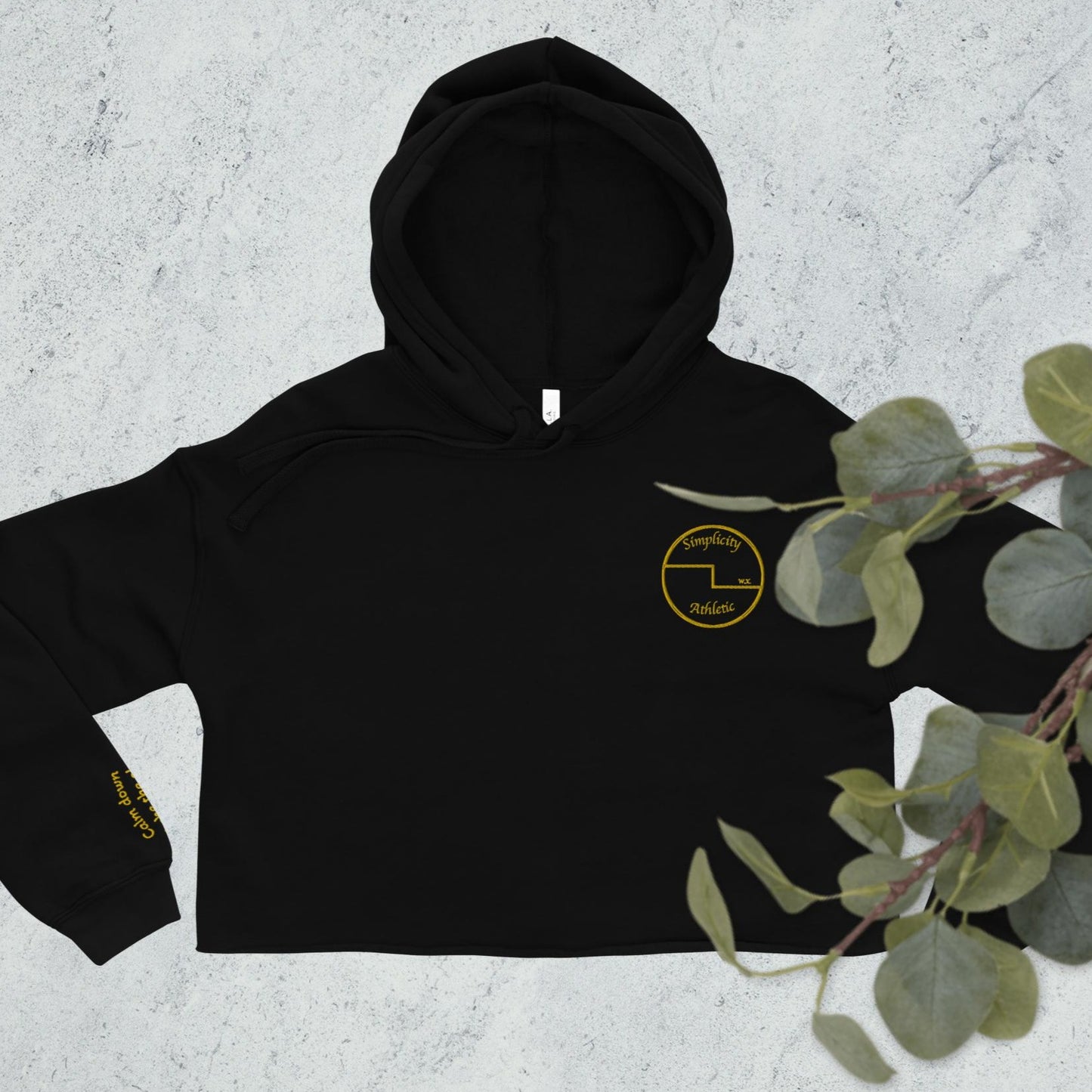 Black Hoodie Front with sleeve embroidery