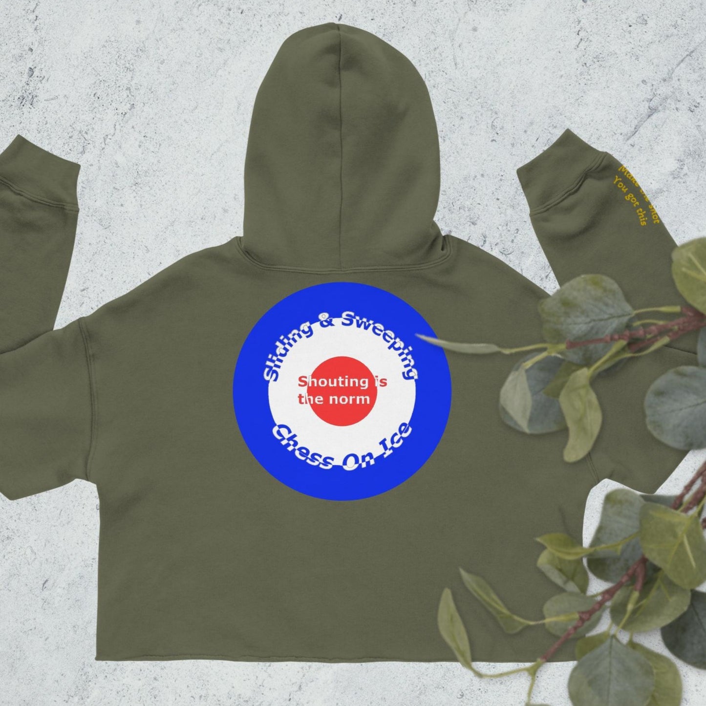Military Green Hoodie Curling House Pattern