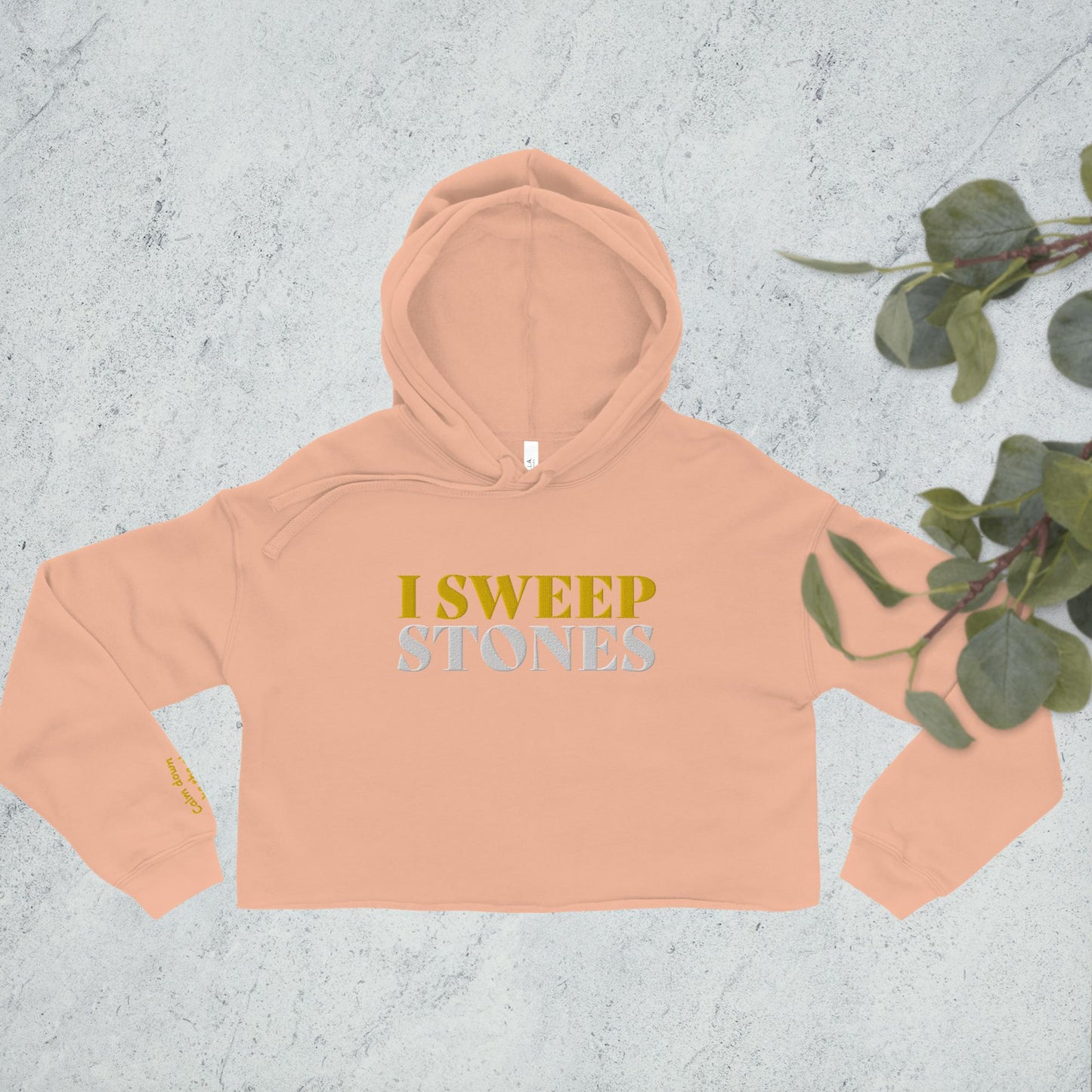 Crop Hoodie for Curlers – 'I SWEEP STONES' Front Embroidery & Motivational Quote on Sleeve