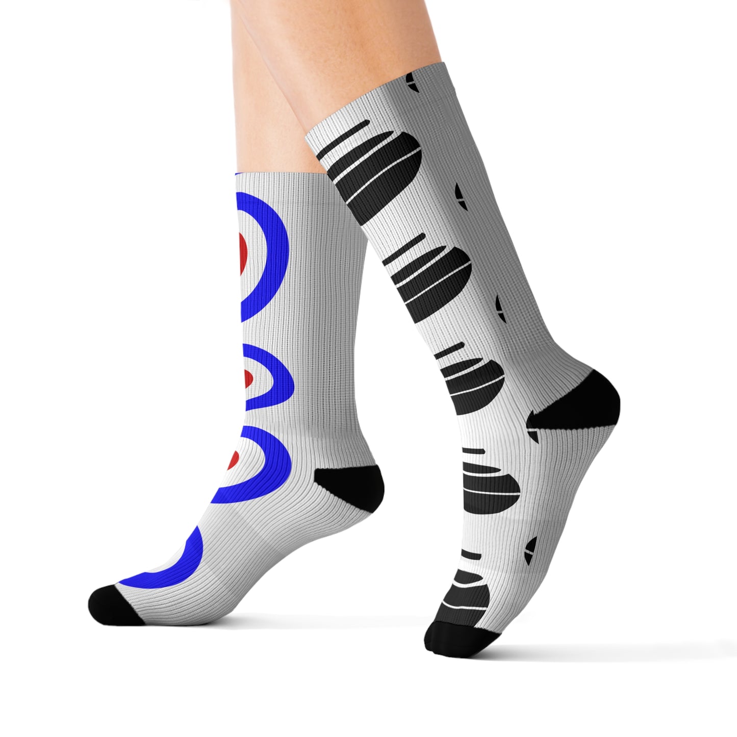 Sublimation Socks with Curling Stones and Houses - Fleece Lined Comfort and Style