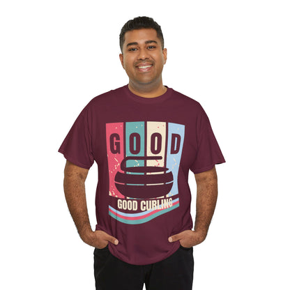 Unisex Heavy Cotton T-Shirt – Retro 4-Color Curling Pattern | Durable & Stylish Graphic Tee