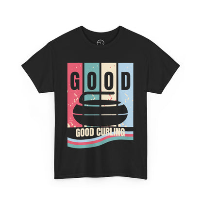 Unisex Heavy Cotton T-Shirt – Retro 4-Color Curling Pattern | Durable & Stylish Graphic Tee