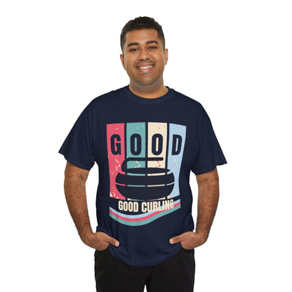 Unisex Heavy Cotton T-Shirt – Retro 4-Color Curling Pattern | Durable & Stylish Graphic Tee