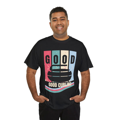 Unisex Heavy Cotton T-Shirt – Retro 4-Color Curling Pattern | Durable & Stylish Graphic Tee